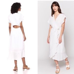 Joie filma white porcelain linen wrap midi dress L